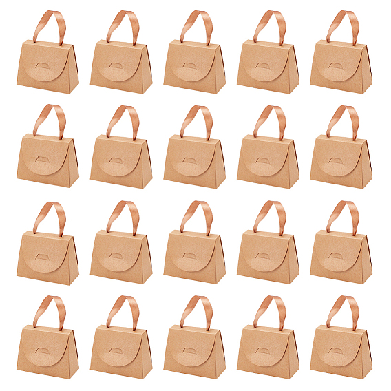 Складная подарочная коробка для конфет из крафт-бумаги, Конфетница в форме сумочки с ручкой из ленты, для свадьбы