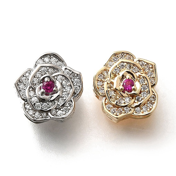 Латунные микро проложить Цирконий Европейский бисером, без кадмия, без никеля и без свинца, цветок, бусины с большим отверстием