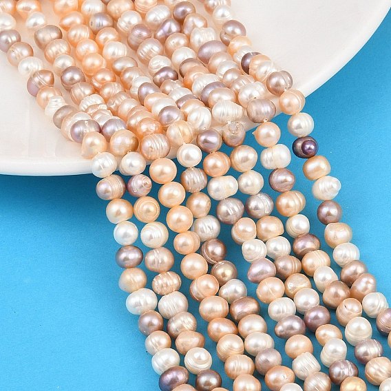 Three Color Natural Cultured Freshwater Pearl Beads Strands, Potato, Grade 2A++