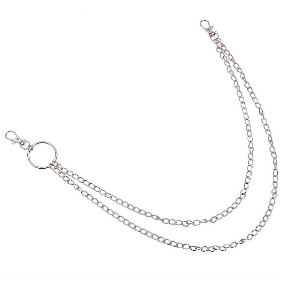 Iron Two-Tiered Chain Belts, with Aluminum End Chains, Curb Chains and Lobster Claw Clasps