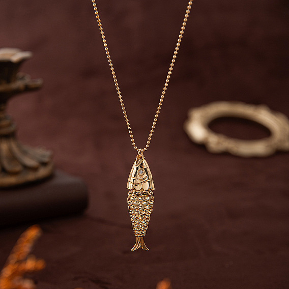 Ожерелья с подвесками из латунных микро-паве из прозрачных кубических цирконий в виде рыбок