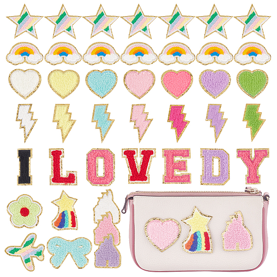 30шт 30 стили полотенце ткань компьютерная вышивка ткань приклеивание/пришивание заплатки, с задним клеем и золотым краем, аксессуары для костюма, аппликация