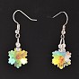 Flower Glass Dangle Earrings, with Brass Earring Hooks, 37.5x12.5mm, Pin: 0.6mm