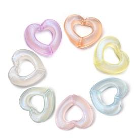 Luminous Transparent Acrylic Beads, Glow in the Dark, with Glitter Powder, Heart