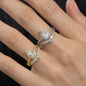 Латунные кольца с микропаве из кубического циркония, двухслойные, слеза