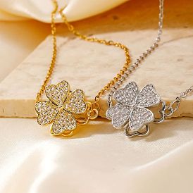 Женские кулоны с клевером ко Дню Святого Патрика из латуни с микропаве из прозрачных кубических цирконий