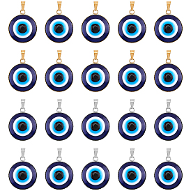 Handmade Evil Eye Lampwork Pendants, with 304 Stainless Steel Serrated Edge Bezel Cups, Half Round