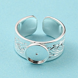 304 Stainless Steel Open Cuff Finger Ring Cabochon Settings, Bezel Cup Ring Settings, Flat Round
