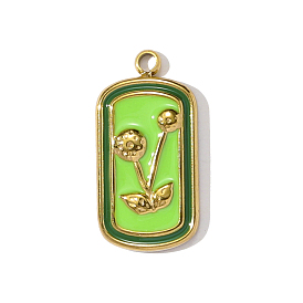 304 нержавеющей стальной эмали подвески, прямоугольник с цветочными подвесками, ионное покрытие (ip), реальный 18 k позолоченный