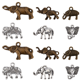 SUNNYCLUE 60Pcs 6 Style Tibetan Style Alloy Pendants, Elephant