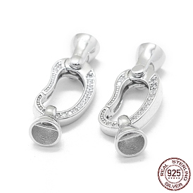 925 Sterling Silver Key Clasps, with Cubic Zirconia, with 925 Stamp