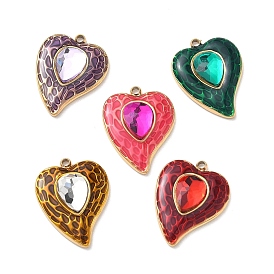 304 из нержавеющей стали горный хрусталь подвески, сердце прелести, Эмаль стиле, вакуумное покрытие pvd, реальный 18 k позолоченный