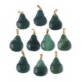 Natural Agate Pendants, with Golden Plated Metal(Brass or Iron Materials Random Delivery) Snap On Bails, for Buddhist, Dyed, Maitreya