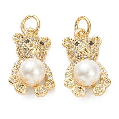 Латунные микро проложить кубического циркония подвески, долговечный, с пластиковыми жемчугом, медведь