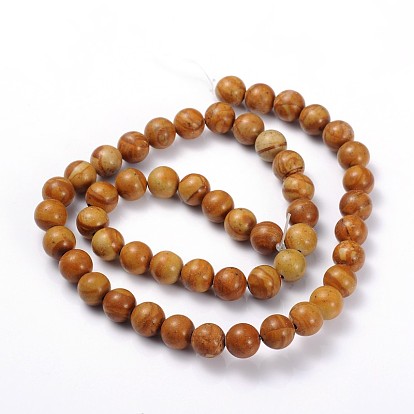 Gemstone Beads Strands, Wood Lace Stone, Round, 8mm, Hole: 1mm, 15~16 inch