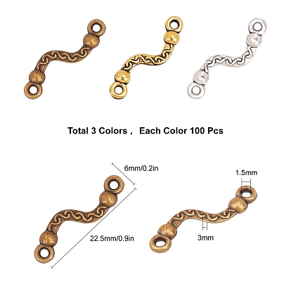 SUNNYCLUE 300Pcs 3 Color Tibetan Style Alloy Bar Links/Connectors, Lead Free and Cadmium Free, Twist