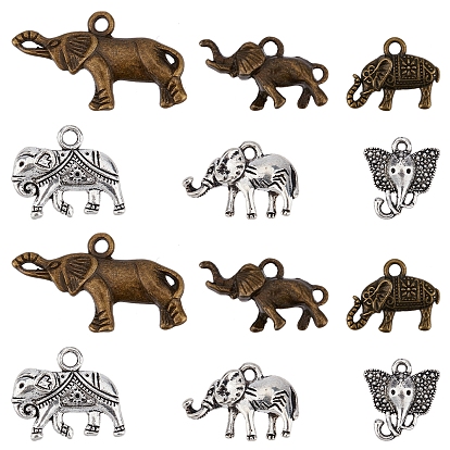60Pcs 6 Style Tibetan Style Alloy Pendants, Elephant