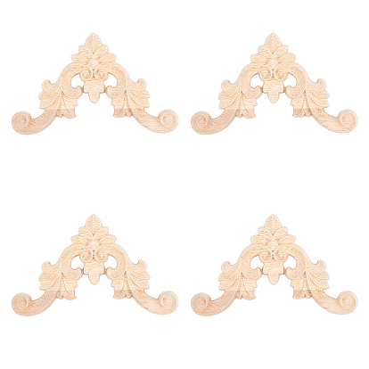 Rubber Wood Carved Onlay Applique, Center Flower Long Applique, for Door Cabinet Bed Unpainted Decor European Style