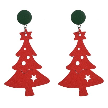 Bois de peuplier teinté sapin de noël, avec 304 résultats de boucles d'oreille en acier inoxydable et écrous en plastique
