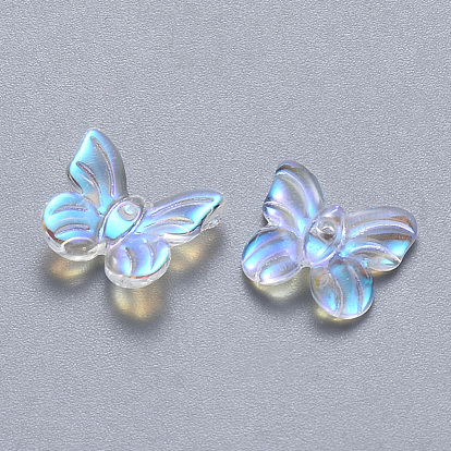 Transparent Spray Painted Glass Charms, AB Color Plated, Butterfly