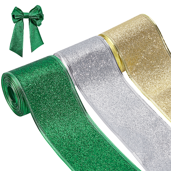 15 ярды 3 цвета блестящая полиэстеровая проволочная лента, рождественские украшения, Подарочная упаковка