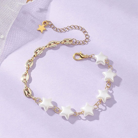 Браслеты-цепочки из АБС-пластика с имитацией жемчуга, латунные браслеты из кофейных зерен для женщин, звезда