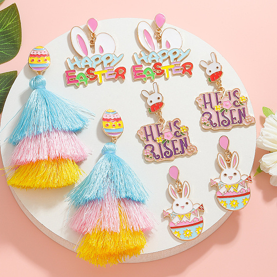 Пасхальные серьги-гвоздики из цинкового сплава с эмалью, кролик, золотые