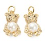 Латунные микро проложить кубического циркония подвески, долговечный, с пластиковыми жемчугом, медведь
