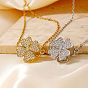 Женские кулоны с клевером ко Дню Святого Патрика из латуни с микропаве из прозрачных кубических цирконий