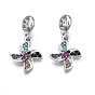 Rack Plating Alloy European Dangle Charms, with Rhinestone, Large Hole Pendants, Cadmium Free & Nickel Free & Lead Free, Platinum, Windmill