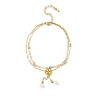 Ion Plating(IP) 304 Stainless Steel Anklets, with Cubic Zirconia and Plastic Pearl, Clover