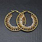 Pendientes de aro de acero inoxidable, aretes de aro con cuentas, con perlas de vidrio, anillo, dorado, vara de oro oscuro