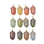 Baking Paint & Golden Metal Enlaced Glass Pendants, Picasso Beaded Pendants, Tulip Bud Charm, with Brass Loops, Real 18K Gold Plated