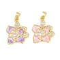 Brass Micro Pave Clear Cubic Zirconia Pendants, with Enamel, Flower Charms, Real 18K Gold Plated