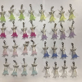 32 piezas 8 decoraciones colgantes de acrílico de colores, con perlas de imitación de plástico y cierres de pinza de langosta de latón, ángel