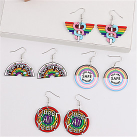 Rainbow Print Pattern Earrings Acrylic English Letters Exaggerated Versatile Personality Simple Earrings