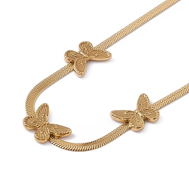 304 Stainless Steel Triple Butterfly Pendant Necklace with Herringbone Chains for Women