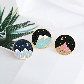 Alloy Enamel Pins, Brooch for Backpack Clothes, Flat Round with Mountain