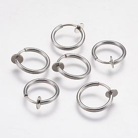 304 Stainless Steel Retractable Clip-on Hoop Earrings, Hypoallergenic Earrings, For Non-pierced Ears, with Spring Findings