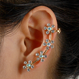 Fashionable Floral Ear Clip Earrings with Rhinestone Decoration - European and American Style