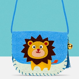 Handmade Non-woven Fabric Animal Change Wallet Set, with Alloy and Plastic Findings, Polyester Wire, Diy Crafts for Children, Lion