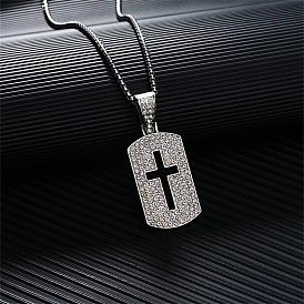 Блестящий прямоугольник со стразами из сплава хип-хоп и ожерелье с подвеской в виде креста
