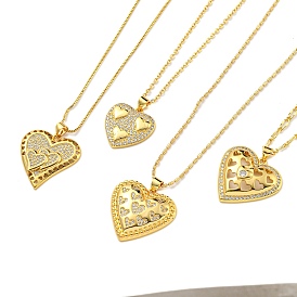 Brass Micro Pave Clear Cubic Zirconia Pendant Necklaces, Heart