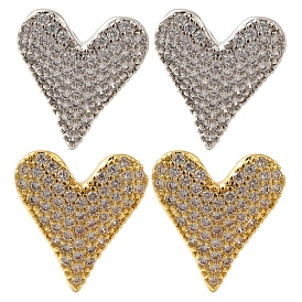 Серьги-гвоздики из латуни с покрытием в виде стойки с прозрачным фианитом в форме сердца, без свинца и без кадмия, долговечный