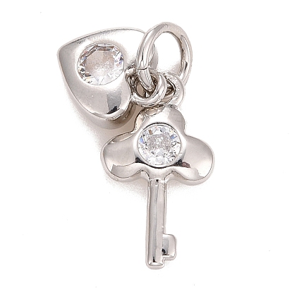 Подвески из кубического циркония с покрытием из латуни, с прыжковых колец, долговечный, без свинца и без кадмия, ключ и сердце