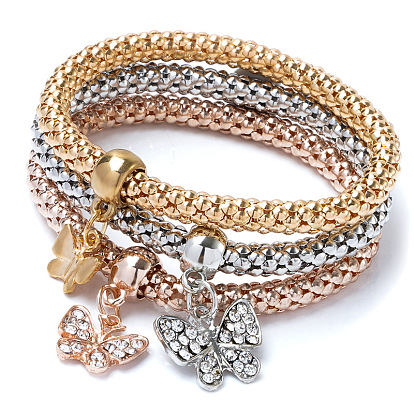Stylish Elastic Popcorn Corn Chain Bracelet Set with Three Metallic Colors - Perfect for Women!