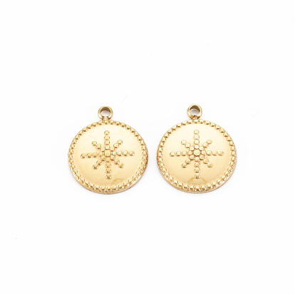 Ion Plating(IP) 304 Stainless Steel Charms, Flat Round with Star