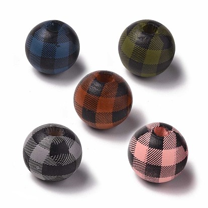 Natural Wood Large Hole Beads, Plaid Beads, Rustic Farmhouse Wood Beads, Round