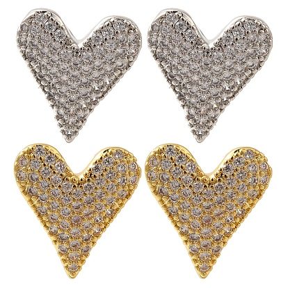 Серьги-гвоздики из латуни с покрытием в виде стойки с прозрачным фианитом в форме сердца, без свинца и без кадмия, долговечный