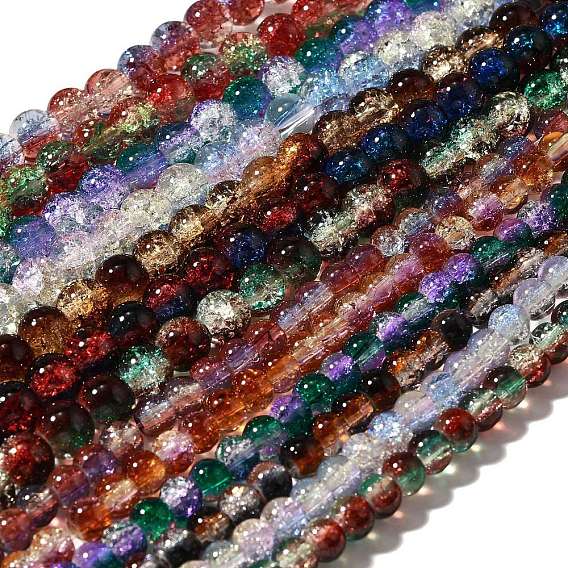 Стеклянные бусины кракле, круглые, два тона